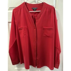Covington Essentials Red Button Blouse Size XL With Roll Up Sleeve